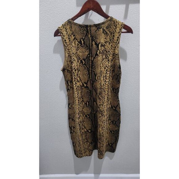 Calvin Klein Snakeskin Snake‎ Print Stretch Sleeveless Midi Knit Sheath Dress L - Picture 3 of 6